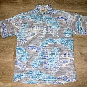 Vintage Cooke Street Honolulu Hawaiian Shirt – Blue Tropical Leaf Print